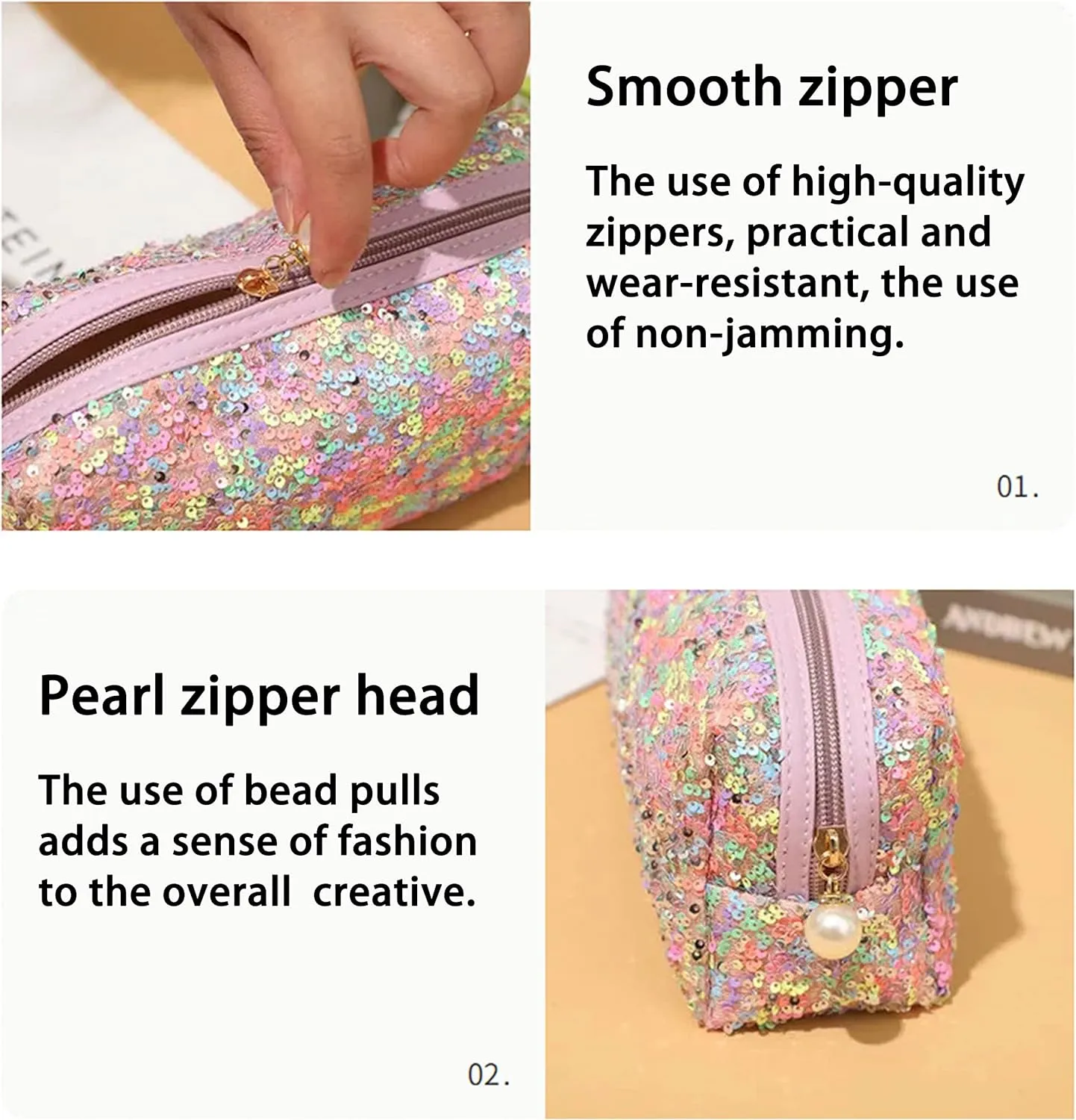 Colorful Glitter Makeup Bag - Perfect for Travel and Organization with Zipper Shine Handbag Carry Case for women girl