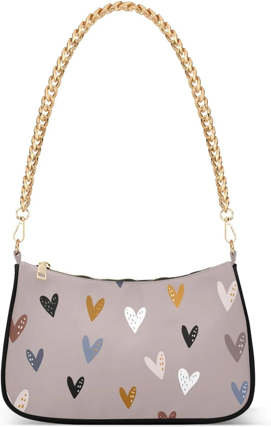 Colorful Hearts Boho Shoulder Handbags for Women Travel Hobo Tote Handbag Women Gold Chain Shoulder Bags Purse with Zipper Closure