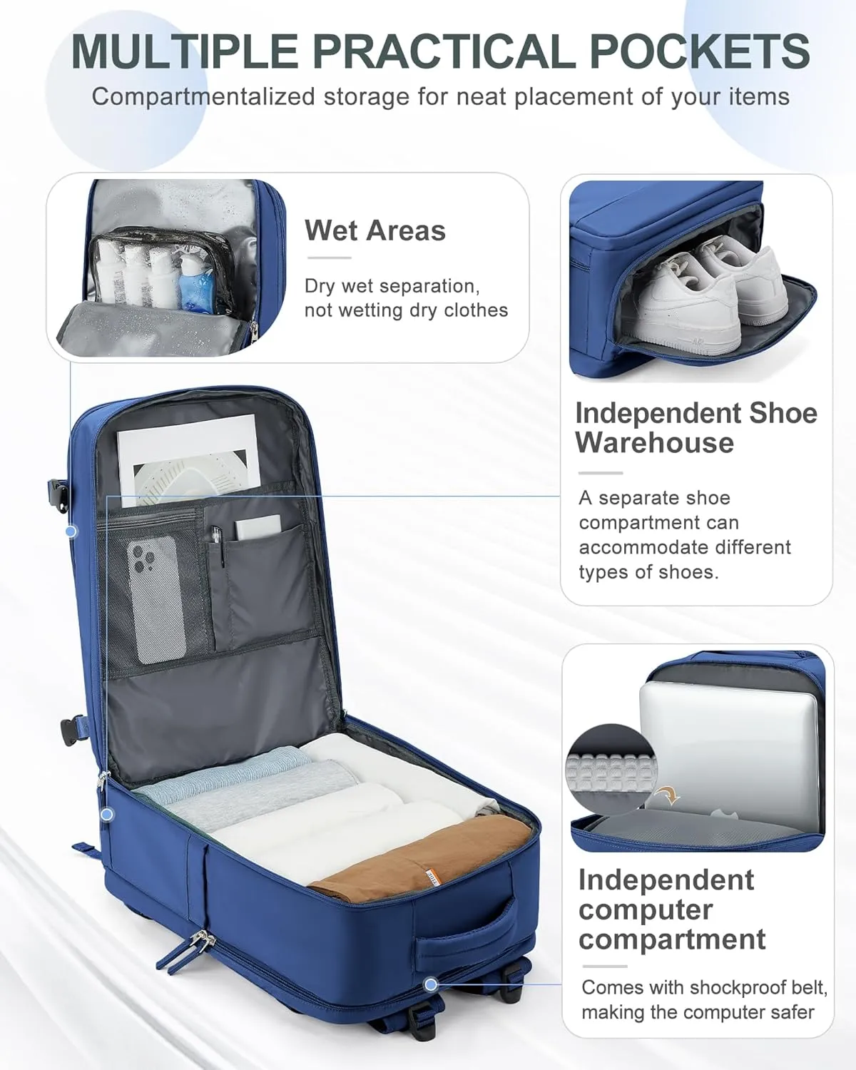 coowoz Travel Backpack for Women Man Carry On Backpack Mochila de Viaje Waterproof Teacher Personal Item Backpack Travel Bag Essentials Rucksack Airplane Accessories Must Haves Royal Blue