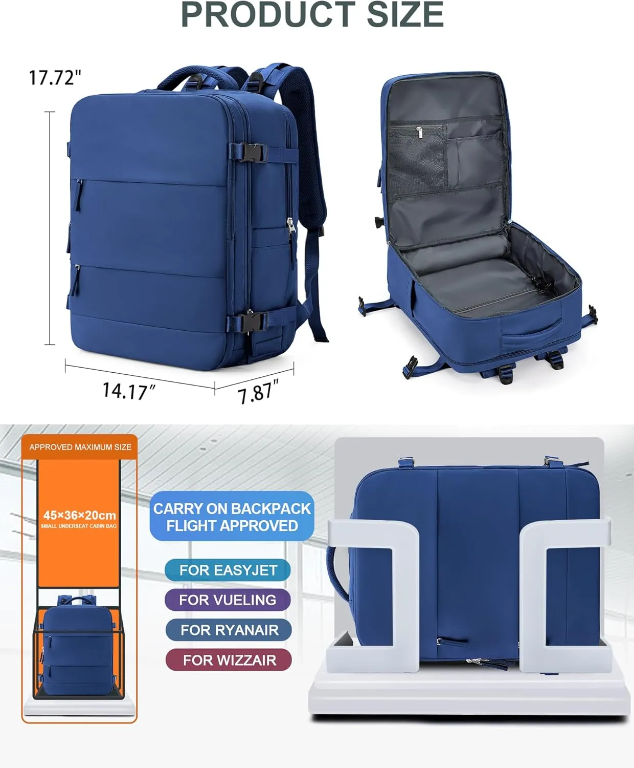 coowoz Travel Backpack for Women Man Carry On Backpack Mochila de Viaje Waterproof Teacher Personal Item Backpack Travel Bag Essentials Rucksack Airplane Accessories Must Haves Royal Blue