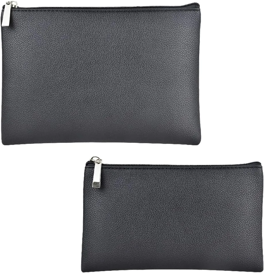 Cosmetic Bag Set, Small Makeup Bag for Purse, Large Zipper Pouch for Women, Handy Faux Leather Cosmetic Pouch for Brushes, Lipsticks, Black