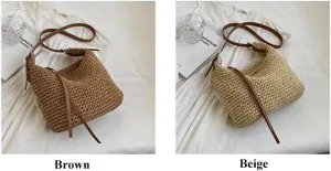 Crafts Rattan Bag for Women Handmade Woven Purse Straw Boho Bags with Adjustable Strap Crossbody Bags for Women Brown