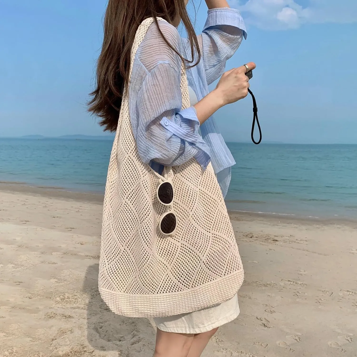 Crochet Tote Bag, Mesh Beach, Vacation Boho Tote Bag, Knit Summer Hobo Bags for Women
