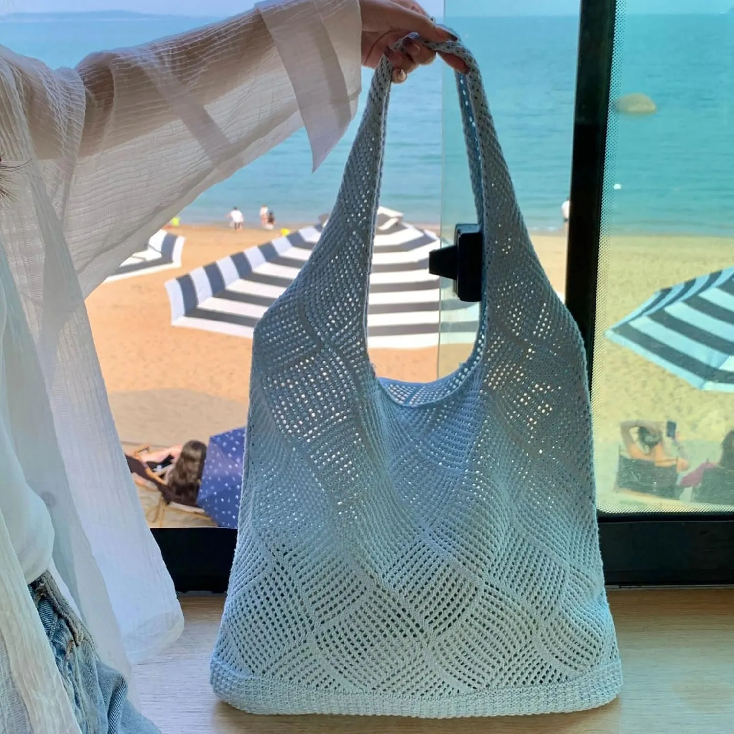 Crochet Tote Bag, Mesh Beach, Vacation Boho Tote Bag, Knit Summer Hobo Bags for Women