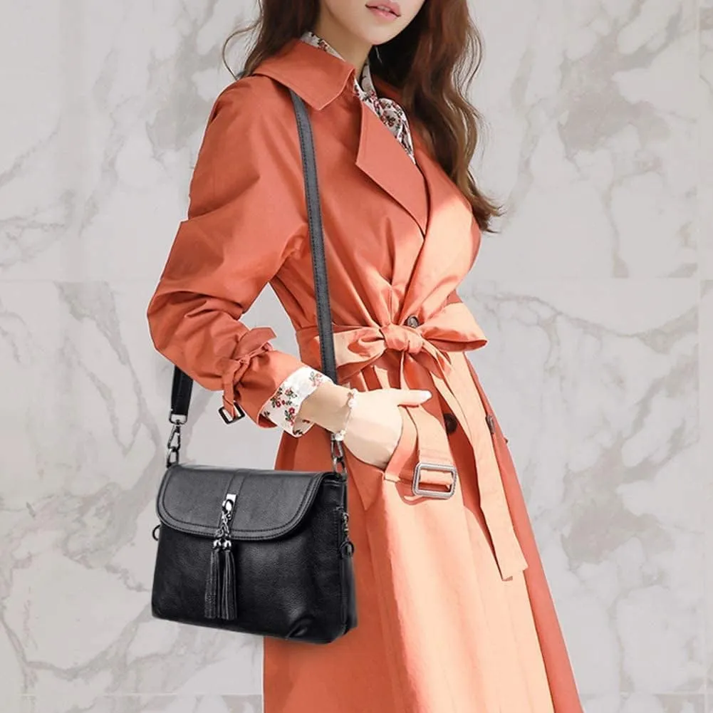 Crossbody Bag for Women with Tassel Functional Shoulder Purse Saddle Messenger Bag