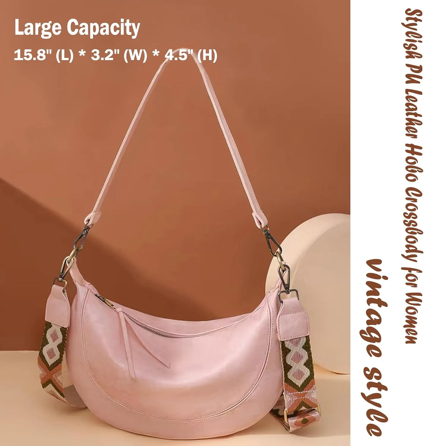 Crossbody Bags Leather Tote Bags Large Shoulder Bag Soft PU Leather Satchel Clutch Purses Hobo Handbag with Boho Strap