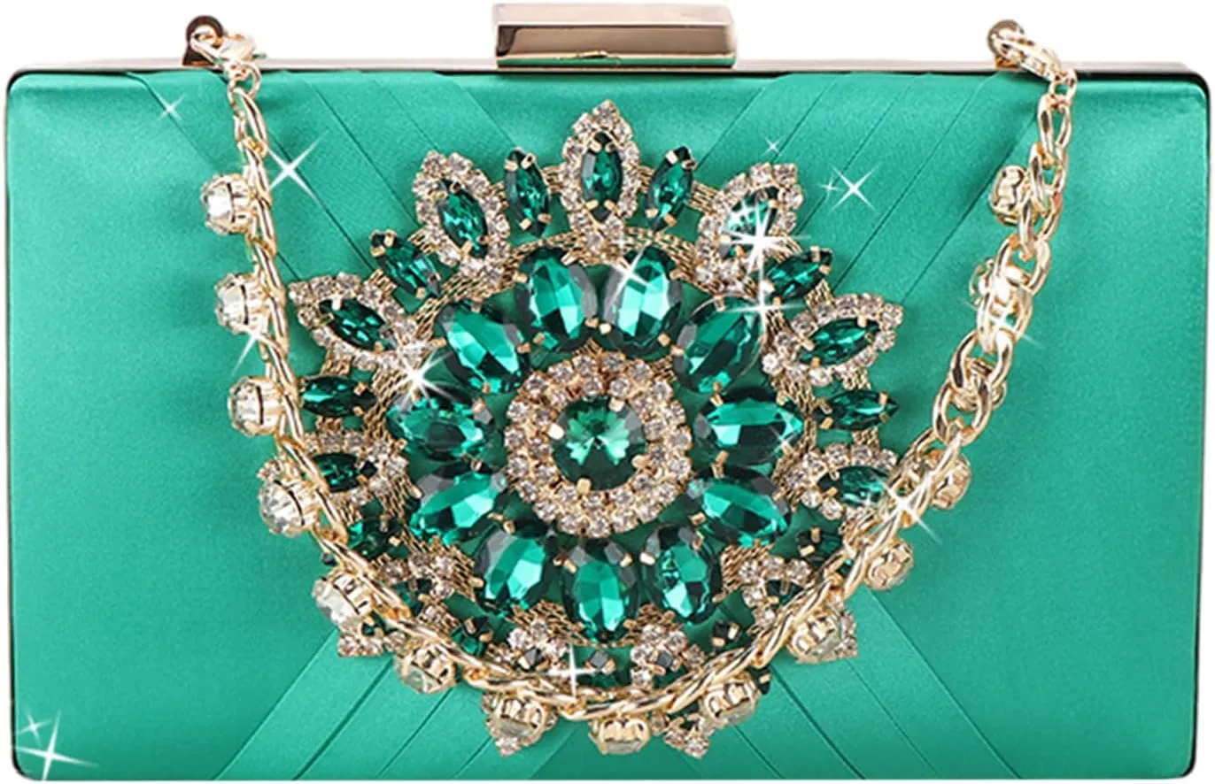 Crossbody Shoulder Bag Sunflower Rhinestone Bag Evening Bag Wedding Party Clutch Cocktail Prom Handbag with Chain
