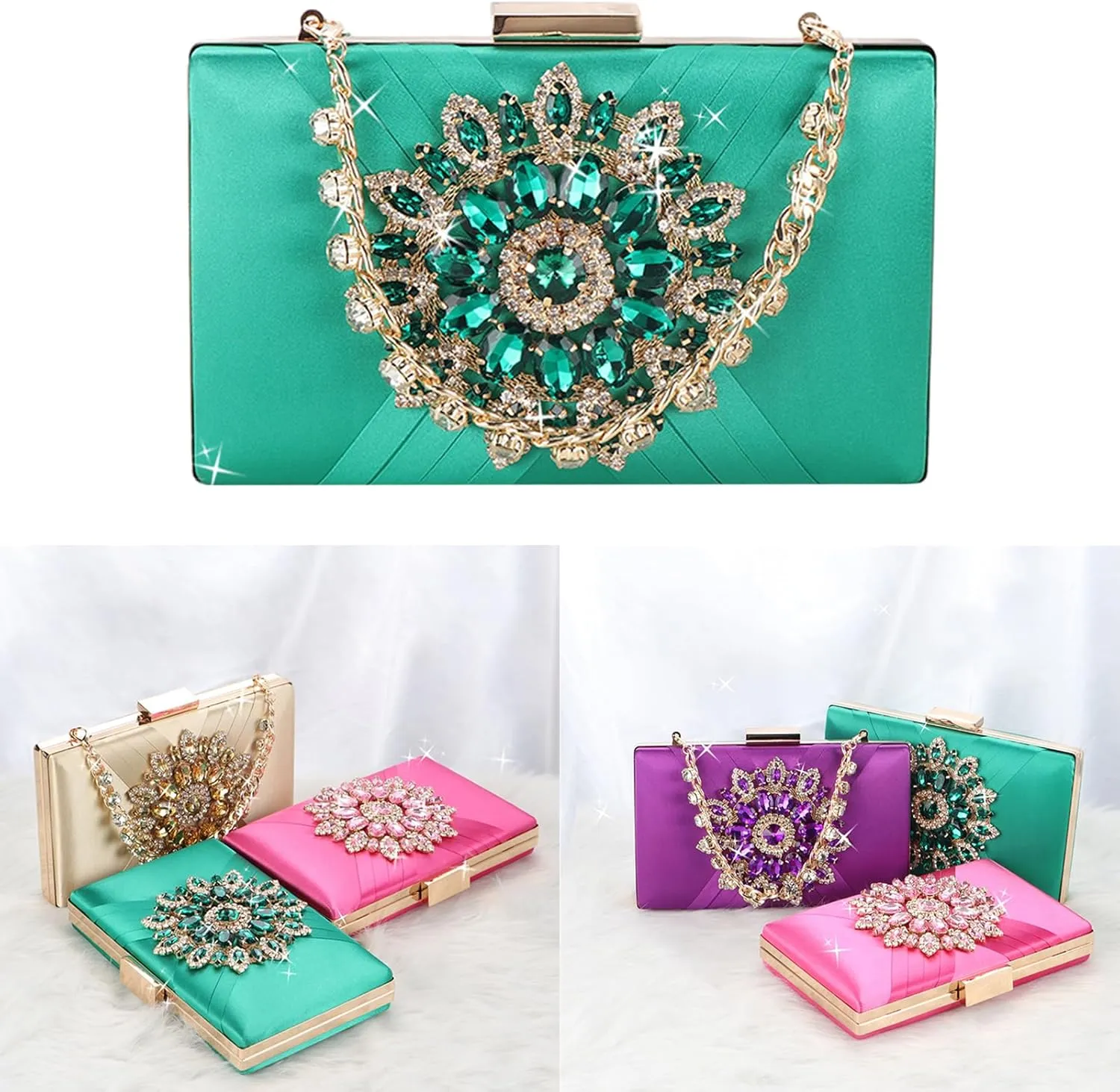 Crossbody Shoulder Bag Sunflower Rhinestone Bag Evening Bag Wedding Party Clutch Cocktail Prom Handbag with Chain