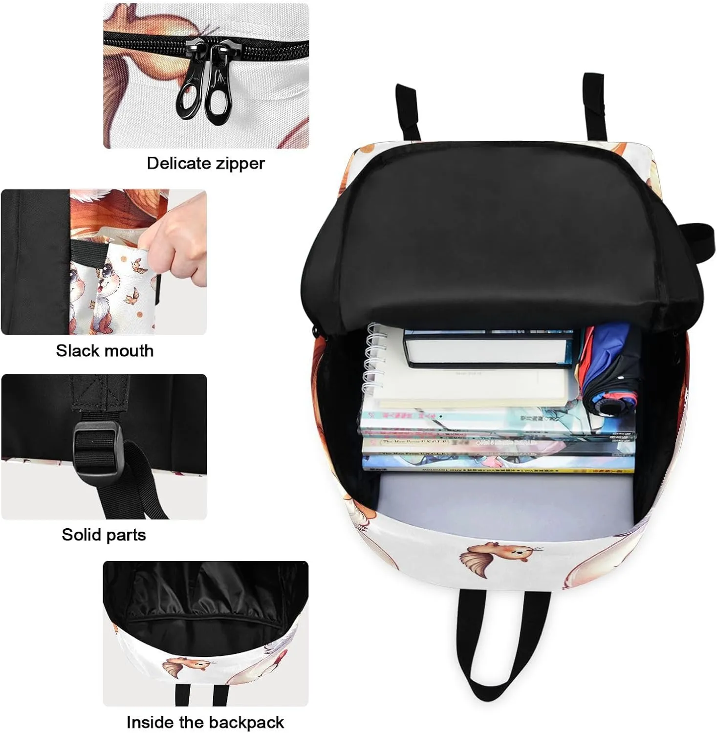 Cute Squirrel Backpacks and Lunchboxes Waterproof Picnic Cooler Girl Bookbag, Book Bags with Lunch Box