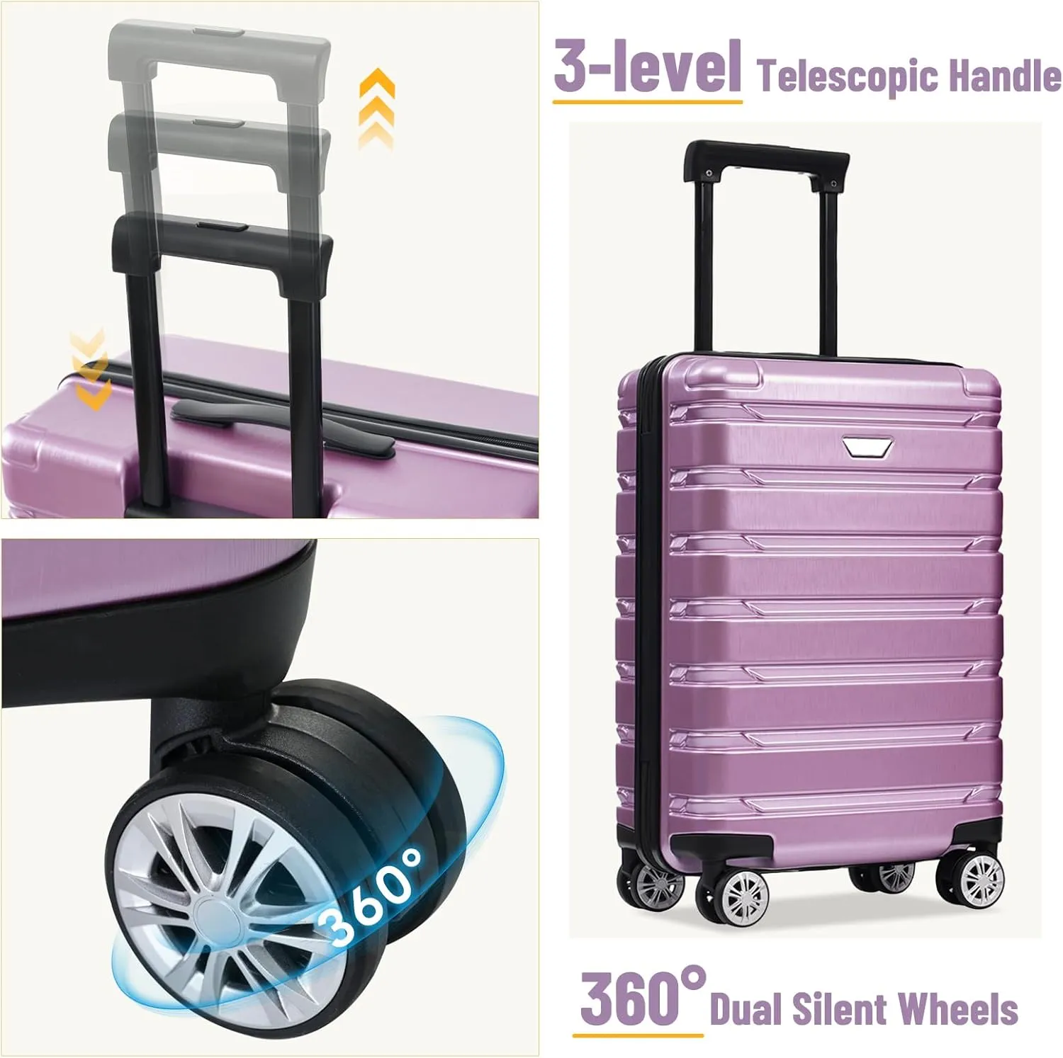 DEINPPA Hardshell Luggage Set 3 Piece, Durable ABS PC Travel Suitcase with Spinner Wheels for Men Women (20/24/28 Inch)