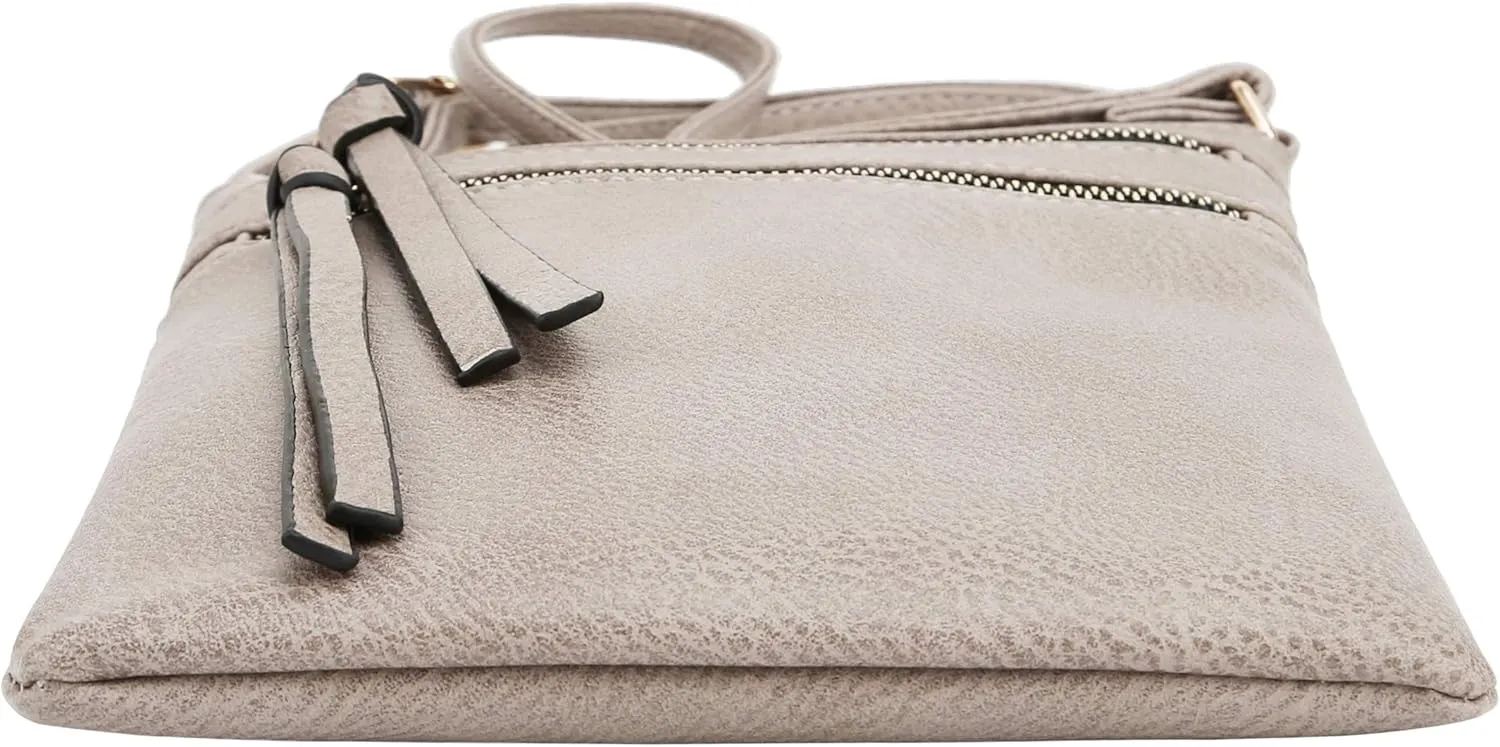 DELUXITY | Crossbody Purse Bag | Functional Multi Pocket Double Zipper Purse | Adjustable Strap | Medium Size Purse | Taupe