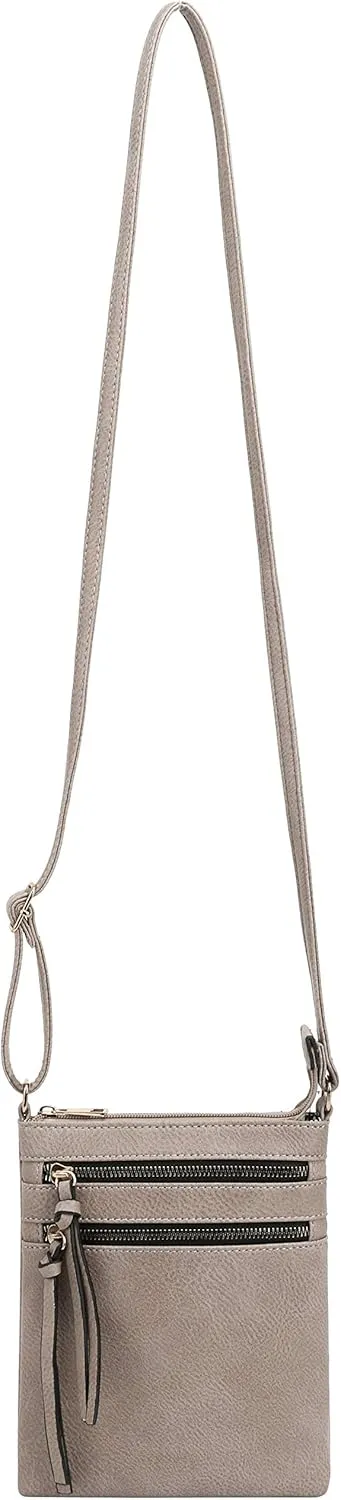 DELUXITY | Crossbody Purse Bag | Functional Multi Pocket Double Zipper Purse | Adjustable Strap | Medium Size Purse | Taupe