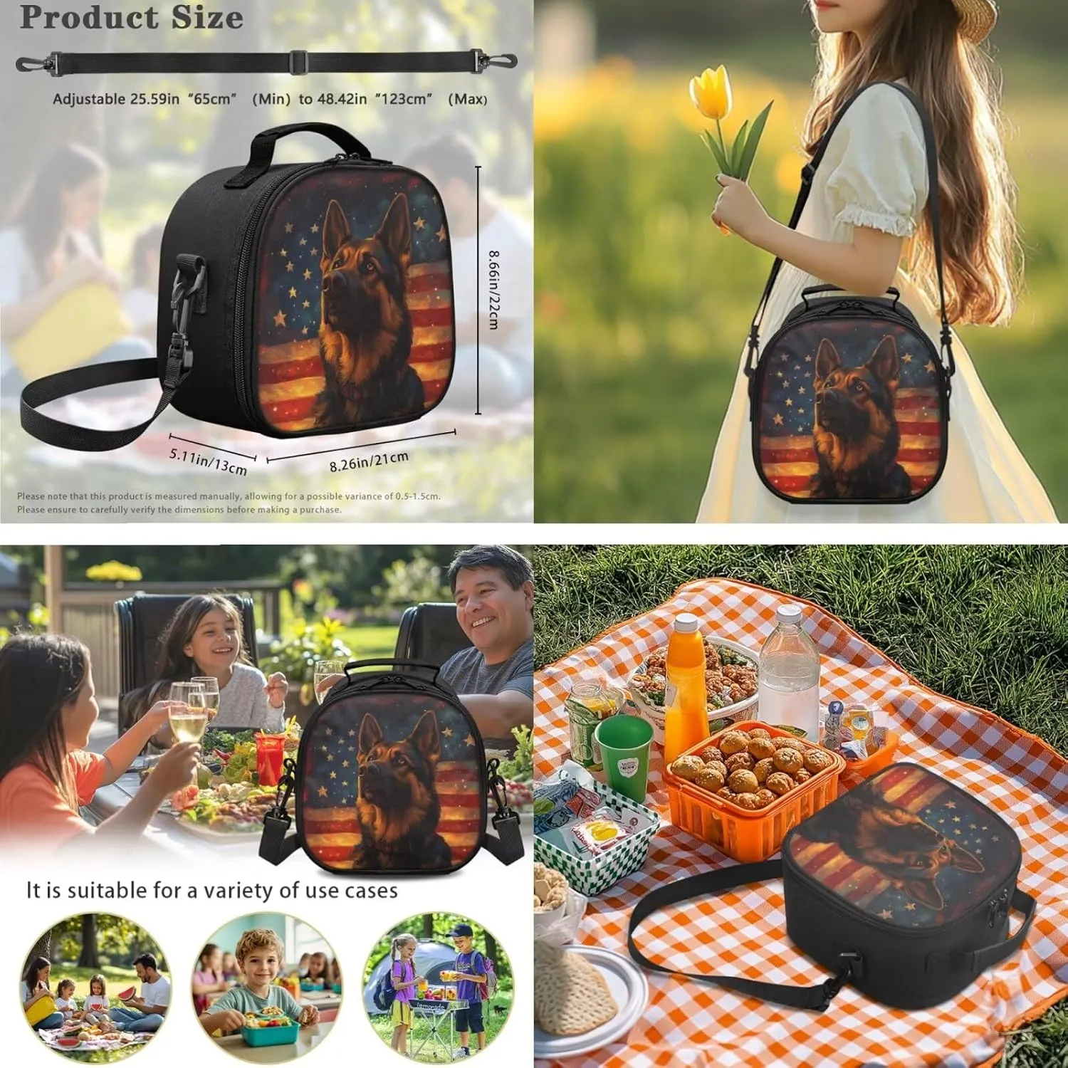 Dolyues American Flag Dog 3-Piece Reusable Backpack Set  Kids School Essentials with Adjustable Straps, Hidden Parent Handle & Front Storage Pocket, Includes Lunch Bag   Pencil Organizer