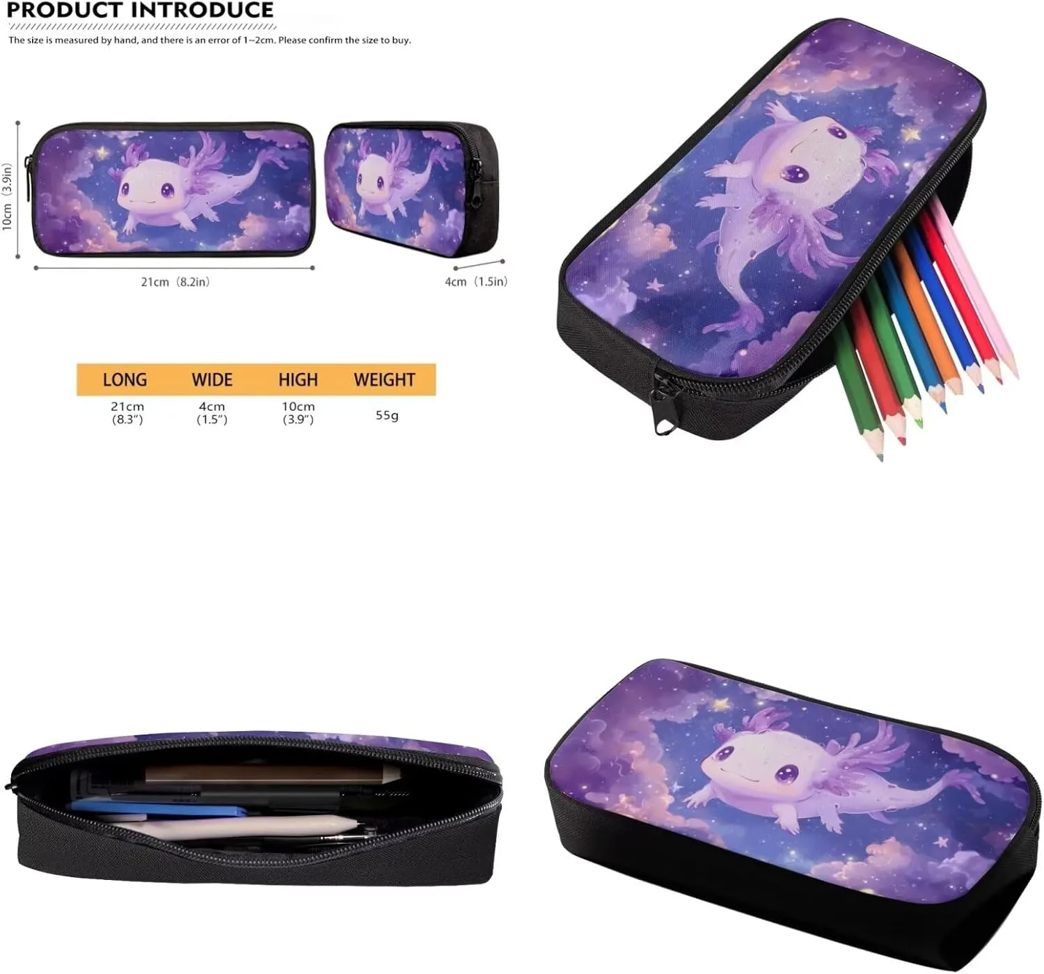 Dolyues Axolotl Girls Backpack Set  17 Inch School Kit with Adjustable Straps, Hidden Carry Handle & Spacious Compartments, Includes Thermal Lunch Bag   Durable Polyester Pencil Pouch