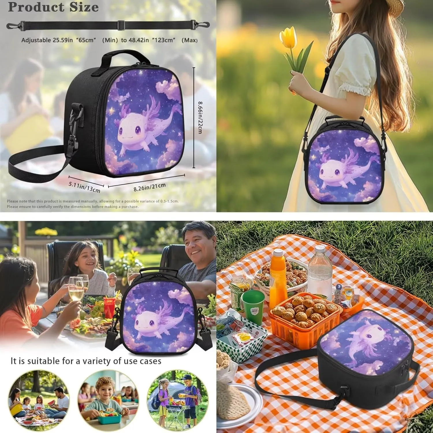 Dolyues Axolotl Girls Backpack Set  17 Inch School Kit with Adjustable Straps, Hidden Carry Handle & Spacious Compartments, Includes Thermal Lunch Bag   Durable Polyester Pencil Pouch