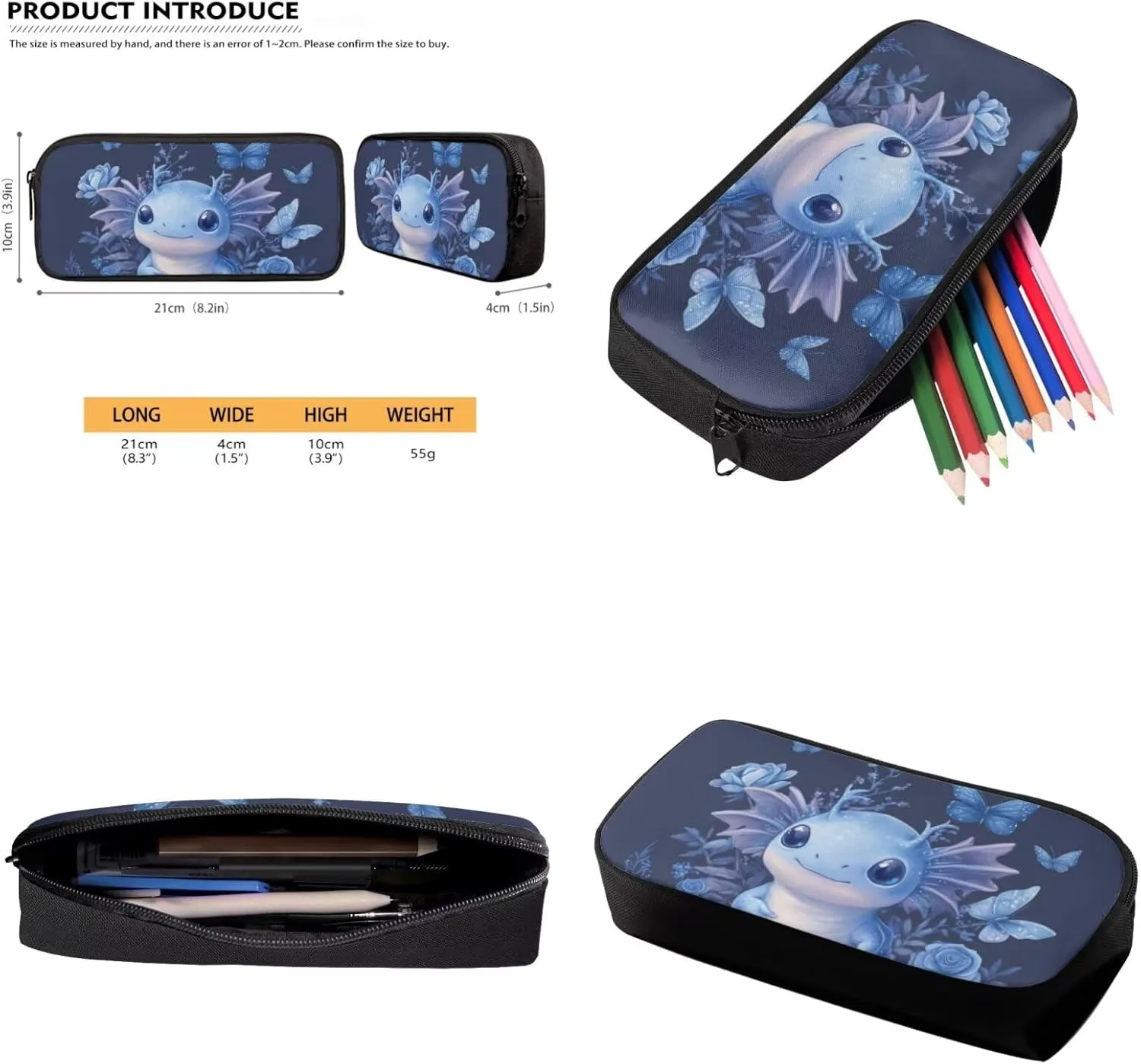 Dolyues Blue Axolotl School Backpack Set  17 Inch Complete Kit with Adjustable Straps, Hidden Handle & Front Zipper Compartment, Includes Thermal Lunch Bag   Polyester Pencil Case