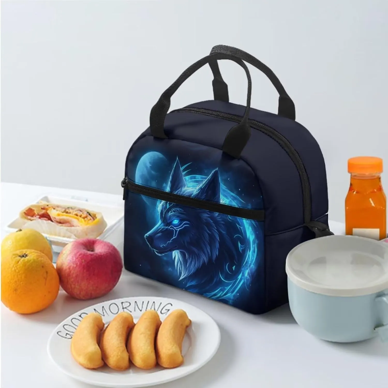 Dolyues Blue Wolf 17-Inch Boys Backpack Set with Insulated Lunch Box & Pencil Case - Boys Backpack 10-12 Years Old, Kindergarten Backpack for Boys, Lightweight School Bag for Elementary Students