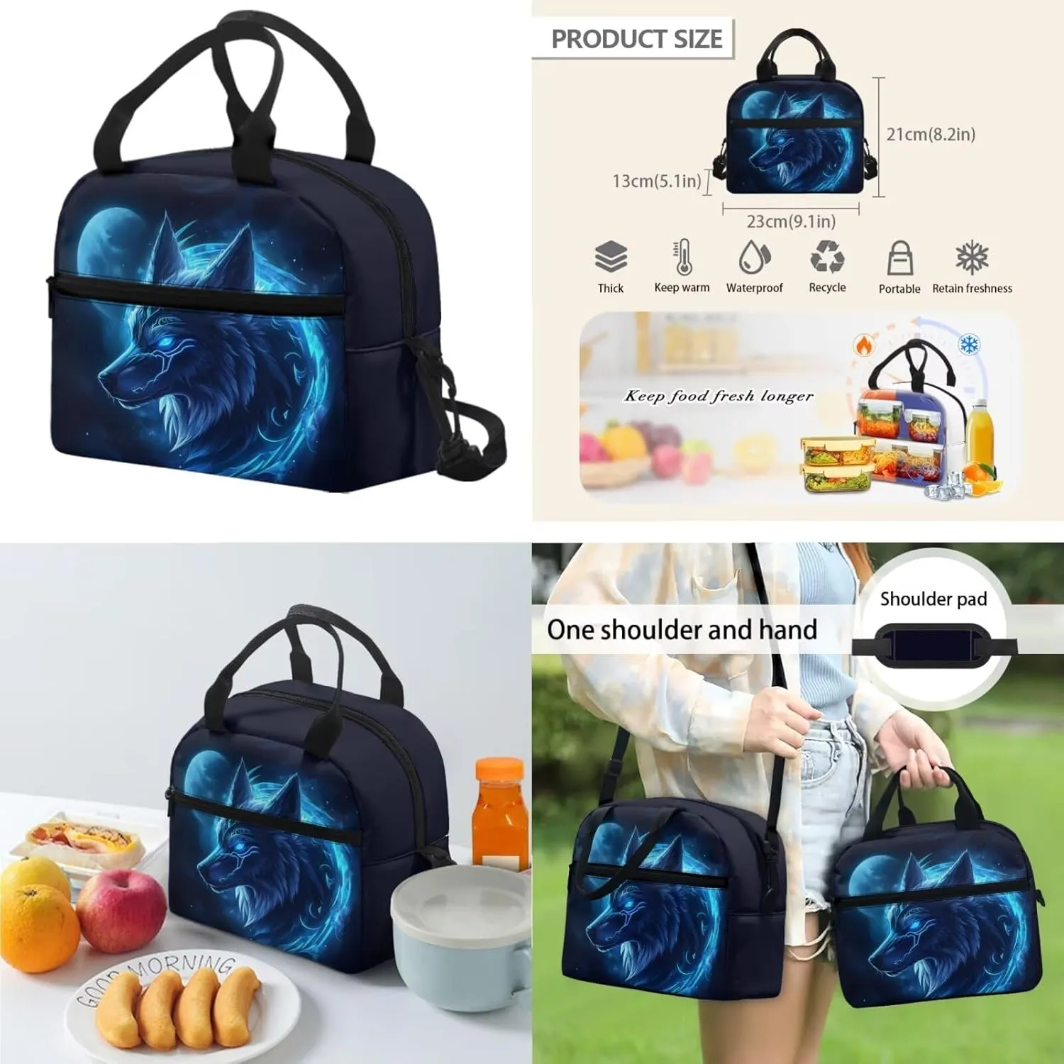 Dolyues Blue Wolf 17-Inch Boys Backpack Set with Insulated Lunch Box & Pencil Case - Boys Backpack 10-12 Years Old, Kindergarten Backpack for Boys, Lightweight School Bag for Elementary Students