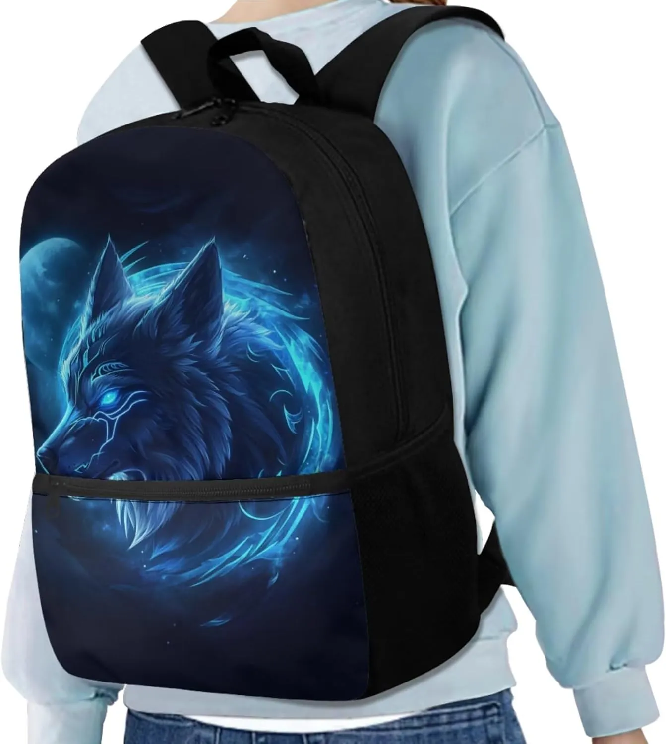 Dolyues Blue Wolf 17-Inch Boys Backpack Set with Insulated Lunch Box & Pencil Case - Boys Backpack 10-12 Years Old, Kindergarten Backpack for Boys, Lightweight School Bag for Elementary Students