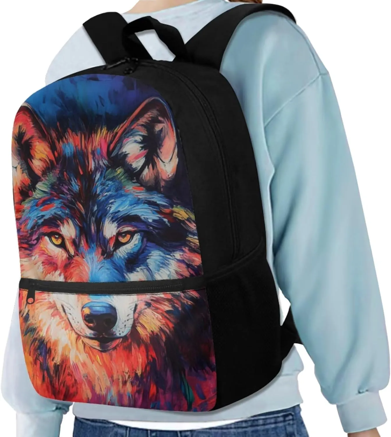 Dolyues Cool Wolf Backpack for Kids 3-Piece Set: 17-Inch Boys Backpack with Lunch Box, Insulated Food Bag & Pencil Pouch - Kids Bookbag for School, Hiking, Camping, and Daily Use (Ages 5-12)