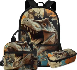Dolyues Dinosaur Boys Backpack 3-Piece Set: 17-Inch Backpack for Kids with Insulated Lunch Box & Pencil Case - Kindergarten Backpack for Boys, School Bag for Ages 5-12, Outdoor-Ready Design