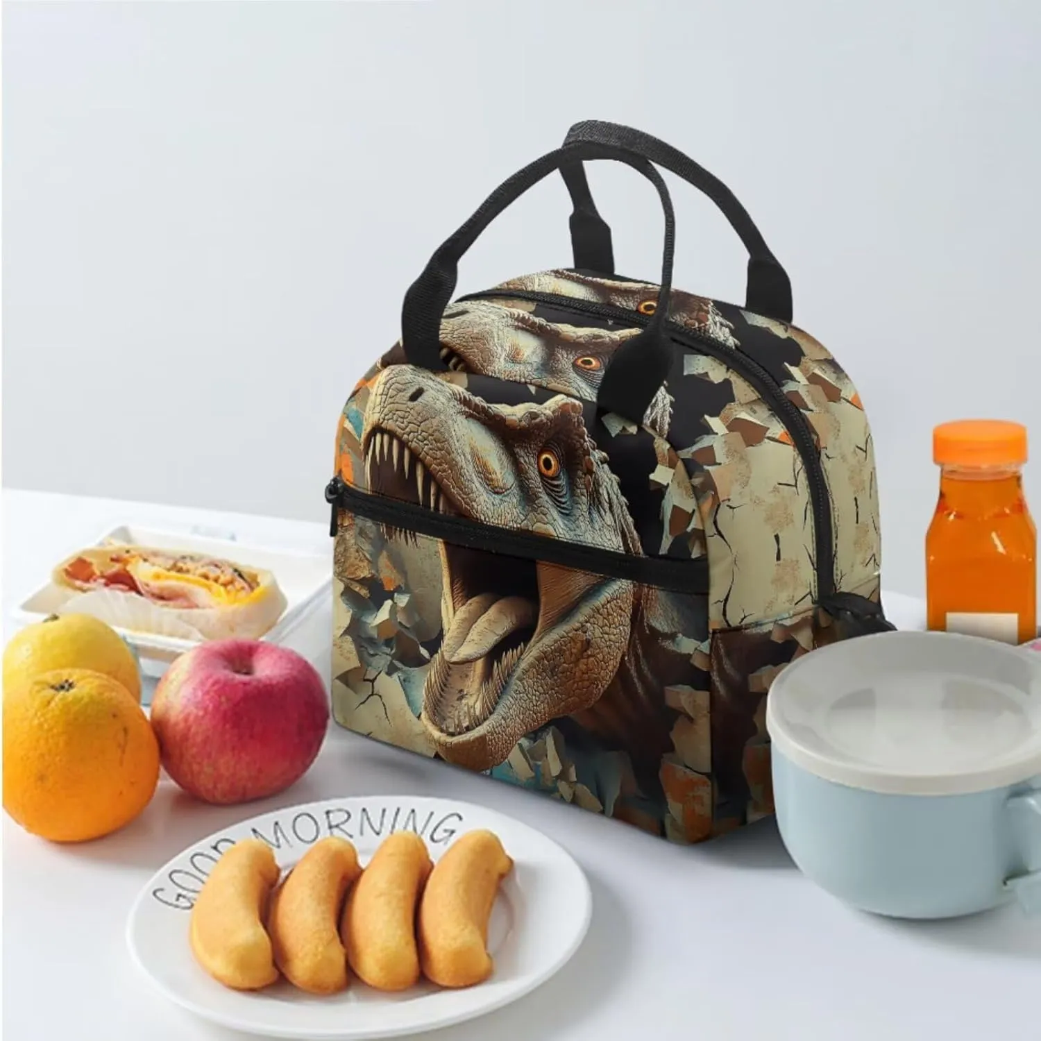 Dolyues Dinosaur Boys Backpack 3-Piece Set: 17-Inch Backpack for Kids with Insulated Lunch Box & Pencil Case - Kindergarten Backpack for Boys, School Bag for Ages 5-12, Outdoor-Ready Design