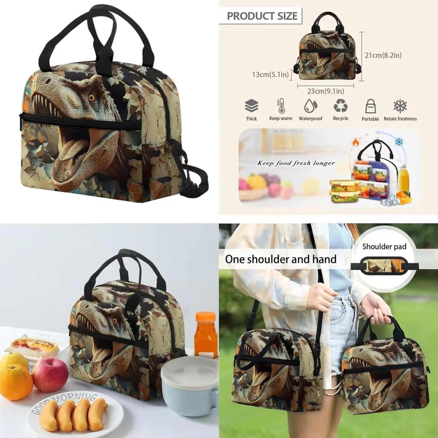 Dolyues Dinosaur Boys Backpack 3-Piece Set: 17-Inch Backpack for Kids with Insulated Lunch Box & Pencil Case - Kindergarten Backpack for Boys, School Bag for Ages 5-12, Outdoor-Ready Design