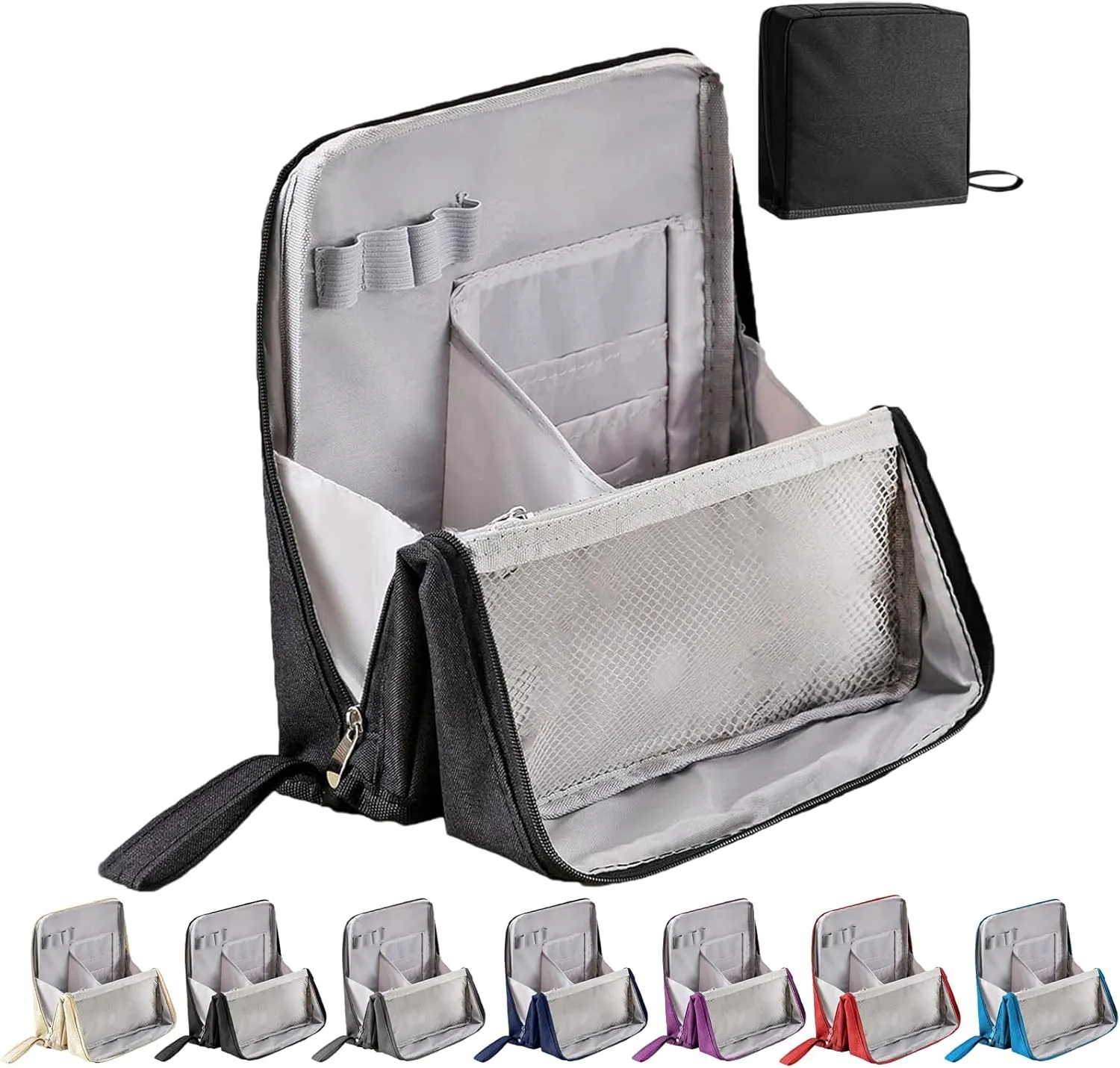 Doresty Makeup Bag, Standing Makeup Bag  Portable, Large Capacity, Waterproof Multi-Purpose Large Capacity Oxford Cloth Cosmetic Toiletry Bags, Stationery Organizer with Compartments (Black)