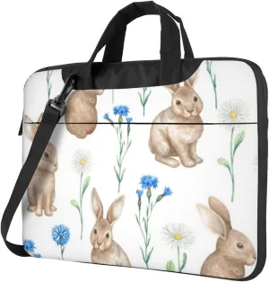 Easter Rabbits Blue Floral Modern 13-15.6 Inch Laptop Bag For Man And Women, Computer Messenger Bag, Trendy Shoulder Strap Design