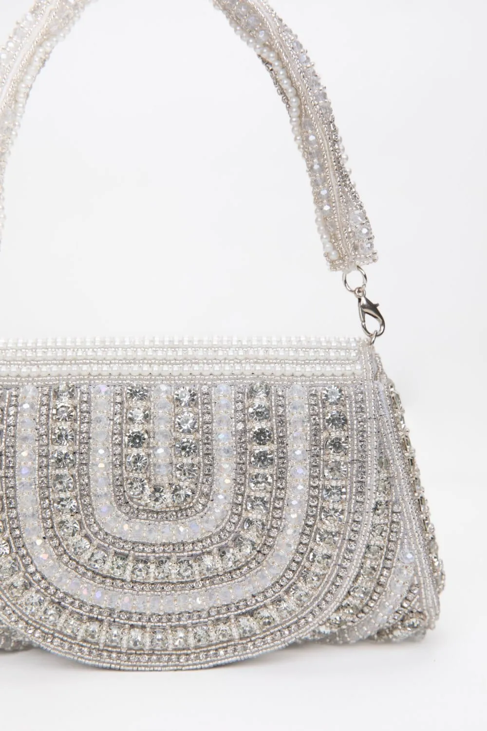 Elegant White Clutch Purse With Crystals