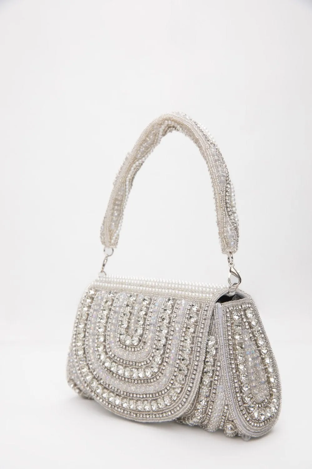 Elegant White Clutch Purse With Crystals