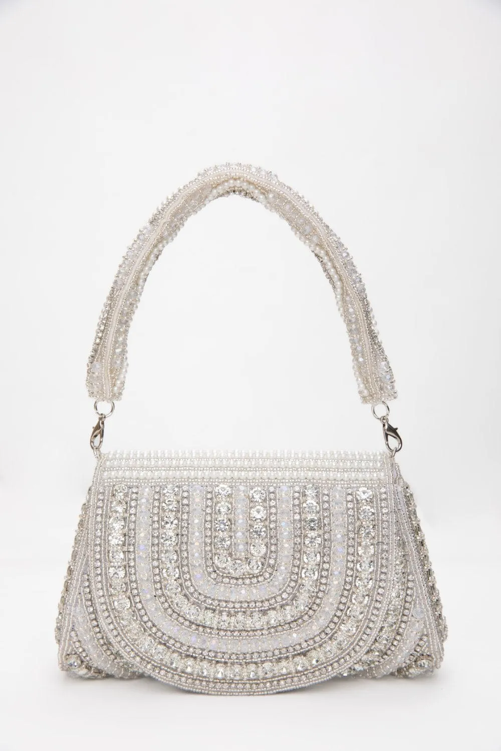 Elegant White Clutch Purse With Crystals