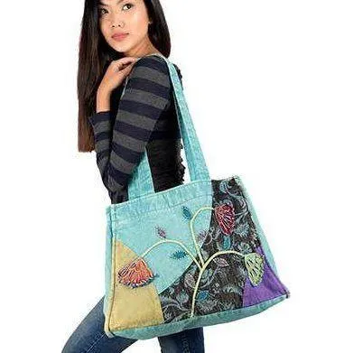 Embroidered Tote Bag with Embroidered Flower Design