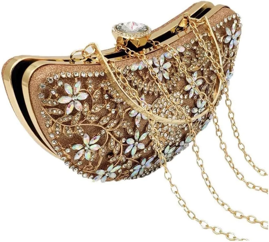 Evening Clutch Bag for Women Purse Glitter Formal Handbag with Chain Strap for Wedding Party Prom (Color : Gold)