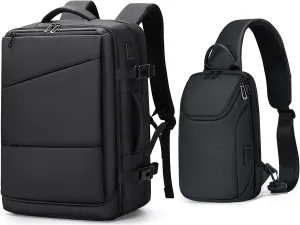 Expandable Carry On Large Travel Laptop Backpacks and Crossbody Sling Bag for Men Won