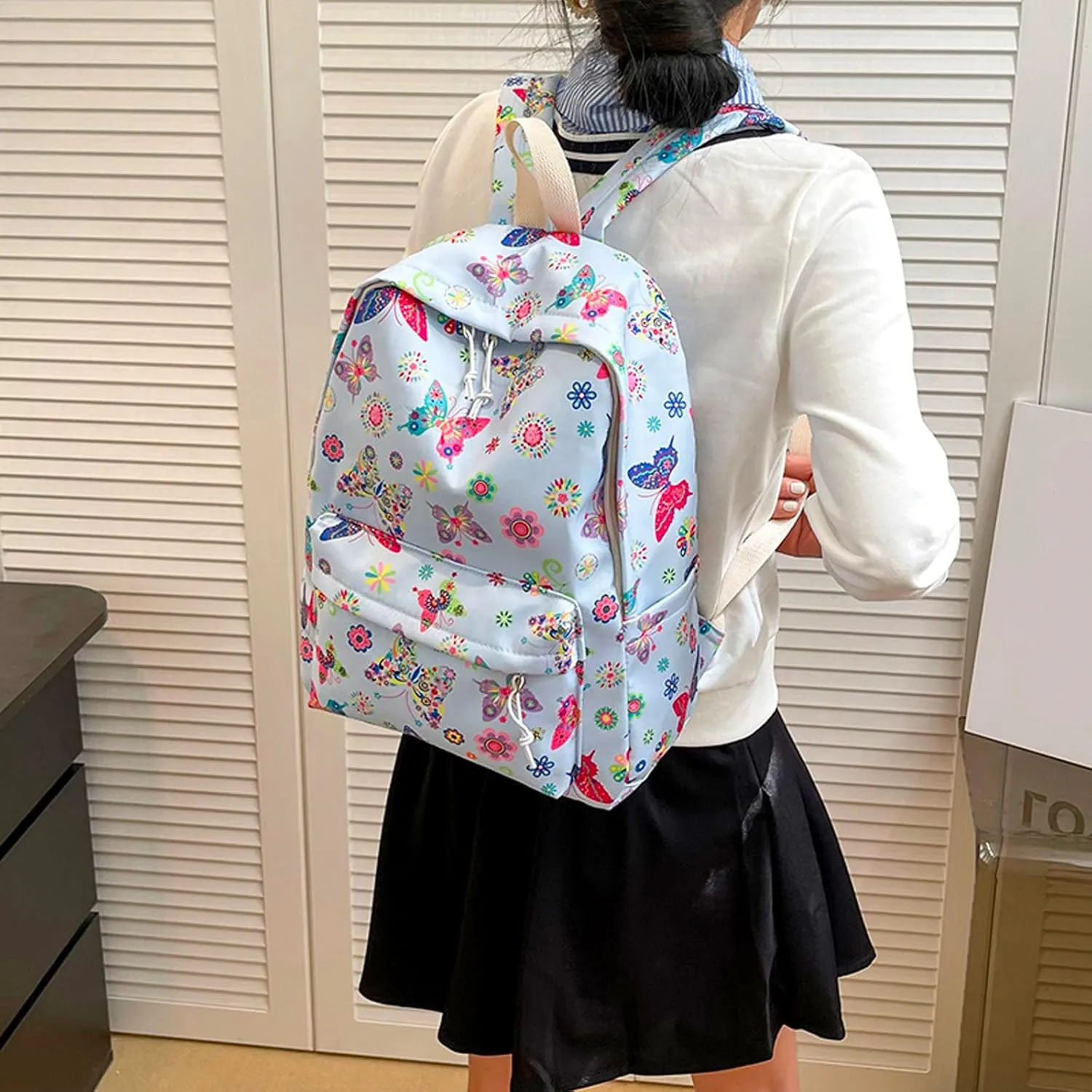 Fashion Cloth Canvas Backpack for Women Soft Rucksack Ladies Shoulder Bags Medium Antitheft Backpack for Women(Blue)