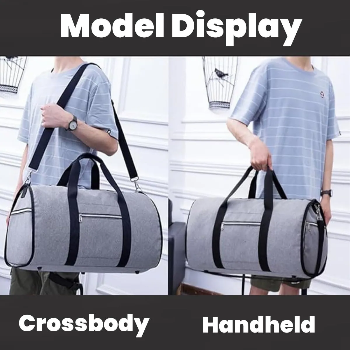 Foldable Clothing Carry on Bag,Convertible Suit Garment Duffel Bag,Waterproof Large Capacity Hang Dress Suitcase Travel Bag (Gray)