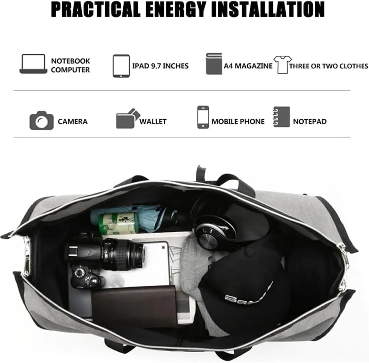 Foldable Clothing Carry on Bag,Convertible Suit Garment Duffel Bag,Waterproof Large Capacity Hang Dress Suitcase Travel Bag (Gray)