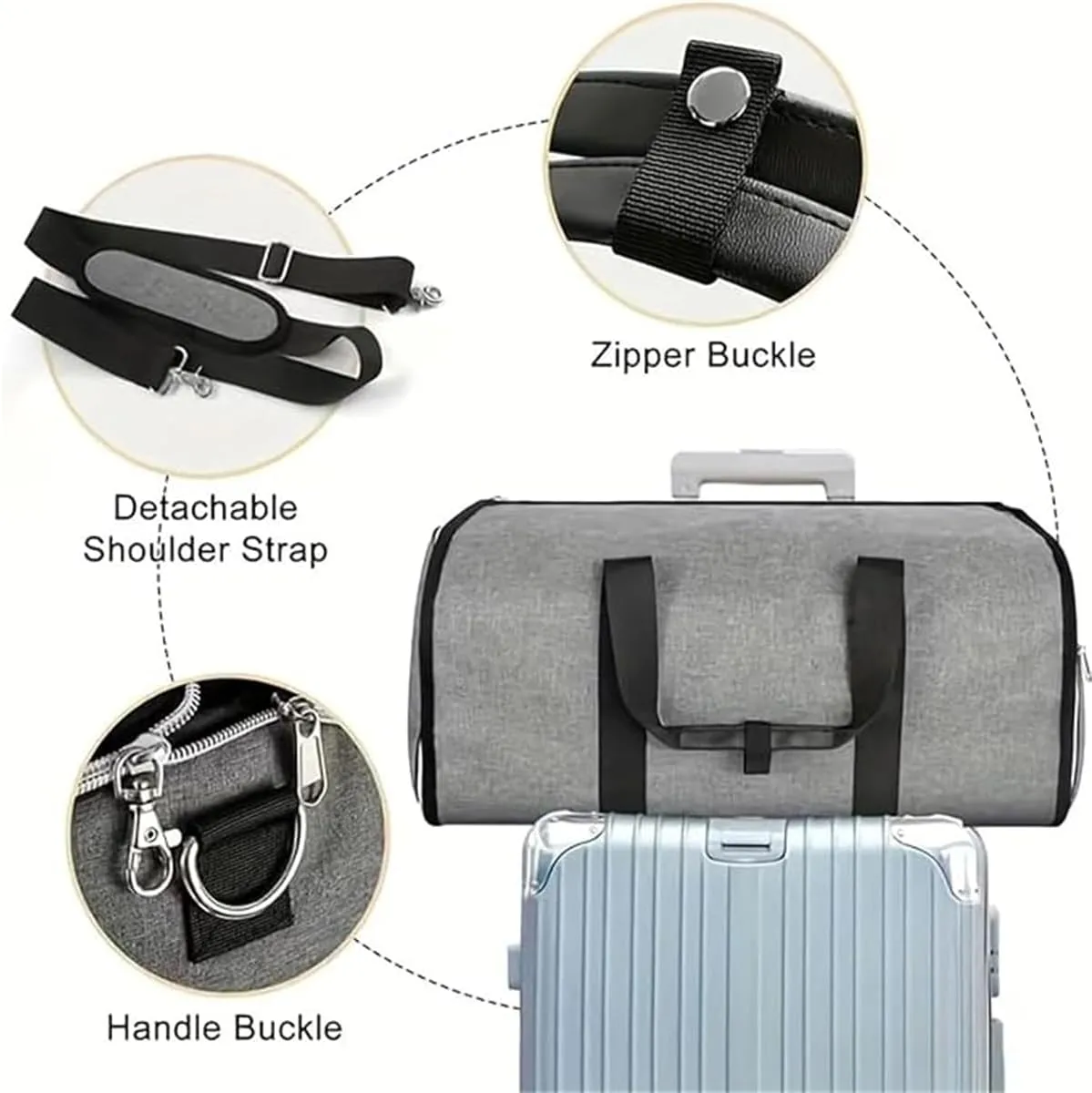 Foldable Clothing Carry on Bag,Convertible Suit Garment Duffel Bag,Waterproof Large Capacity Hang Dress Suitcase Travel Bag (Gray)