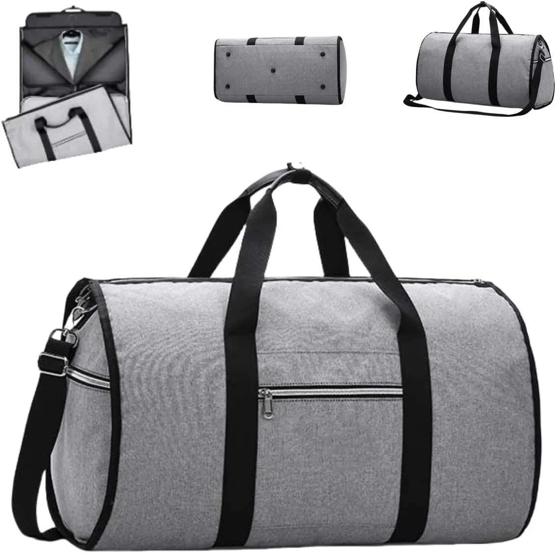 Foldable Clothing Carry on Bag,Convertible Suit Garment Duffel Bag,Waterproof Large Capacity Hang Dress Suitcase Travel Bag (Gray)