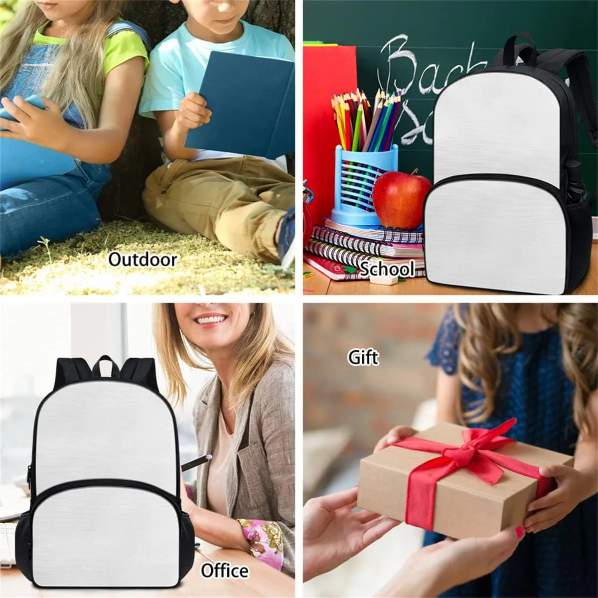 FOR U DESIGNS Large Kids Backpack with Lunch Bag Pencil Case, Black Cat Print Cute School Bookbag, Multi Functional Laptop Bag for Travel