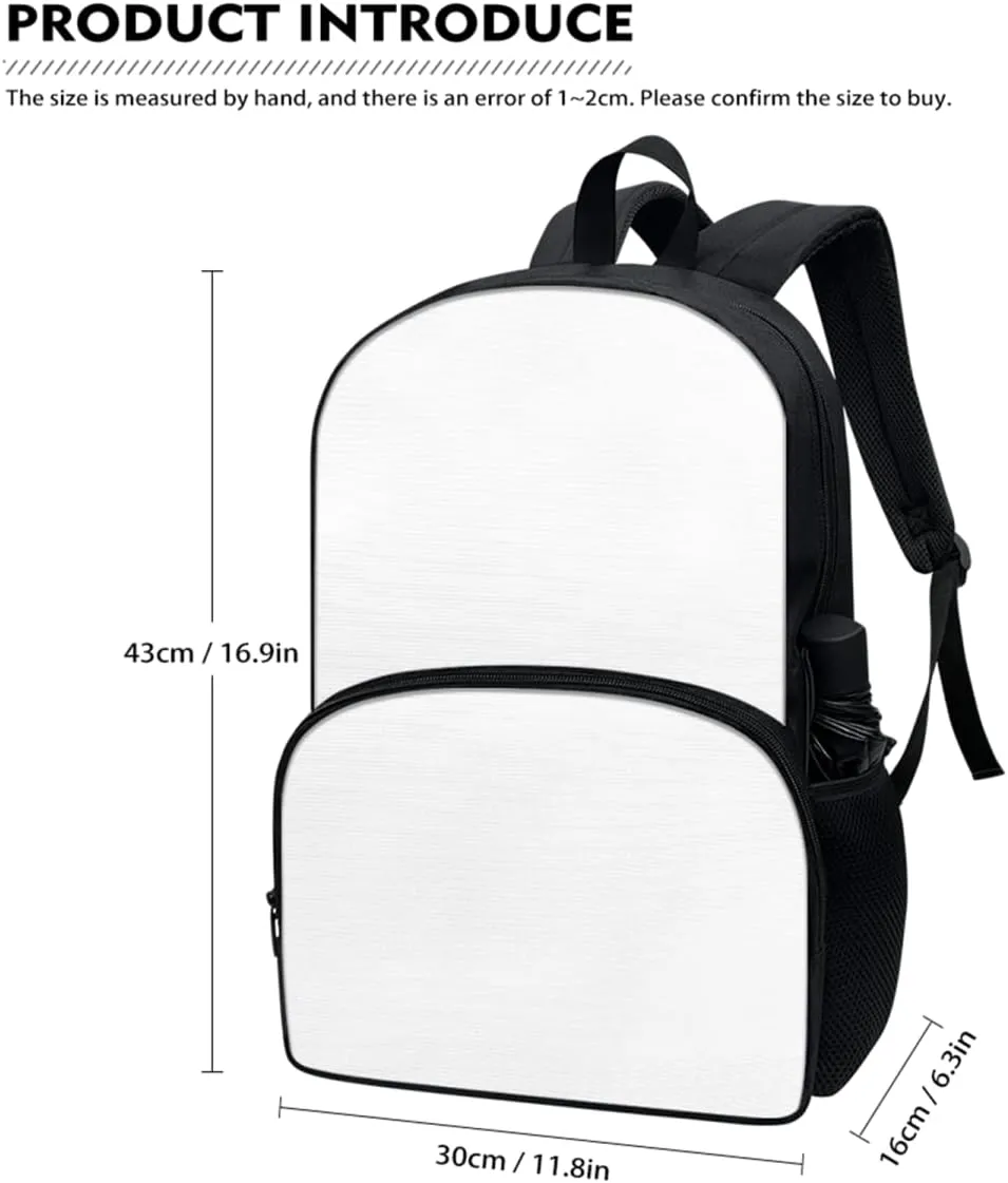 FOR U DESIGNS Large Kids Backpack with Lunch Bag Pencil Case, Black Cat Print Cute School Bookbag, Multi Functional Laptop Bag for Travel