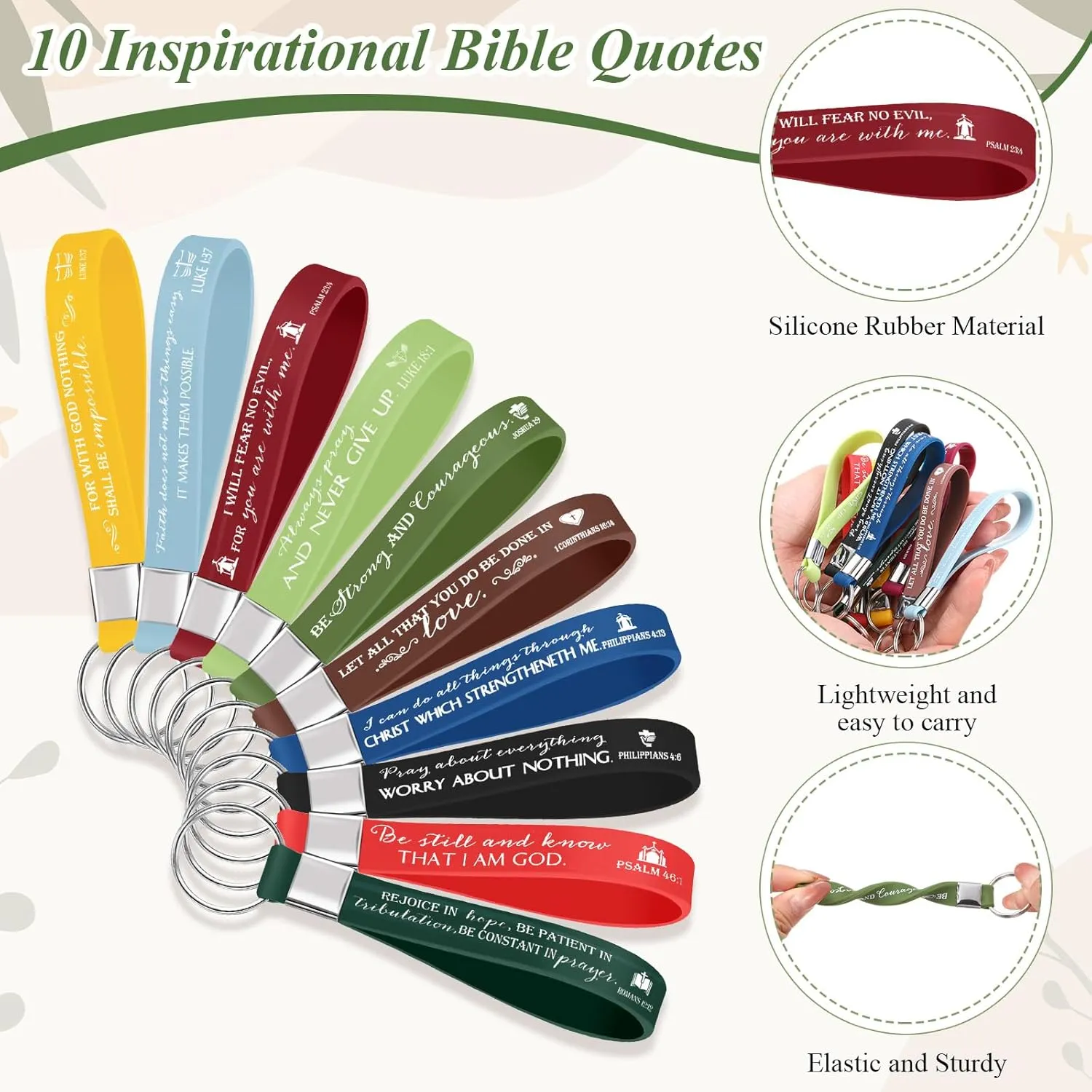 Fumete 10 Set Religious Gifts Bulk for Women with Inspirational Bible Keychains and Religious Boho Canvas Makeup Bags Easter Gifts Church Favors for Men Women Mother's Day (Joyous Color)