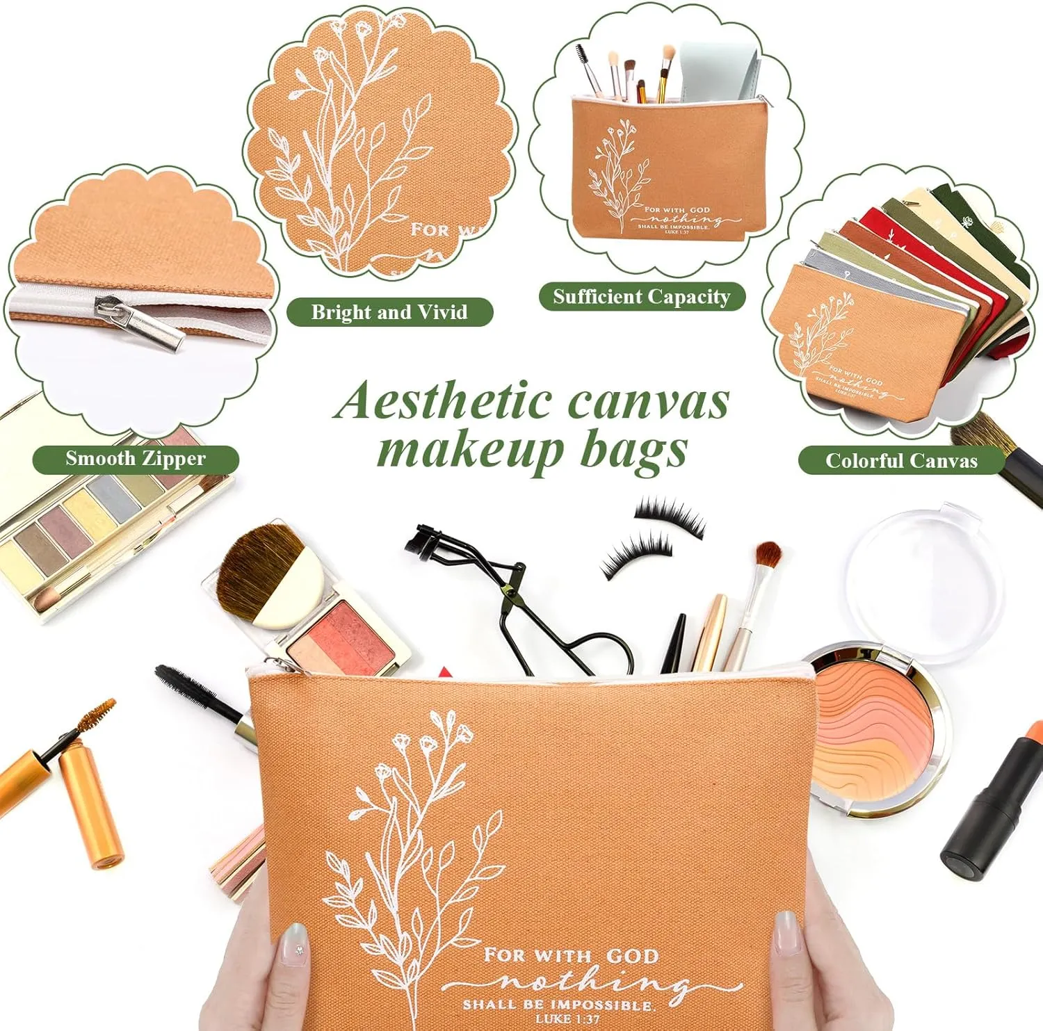 Fumete 10 Set Religious Gifts Bulk for Women with Inspirational Bible Keychains and Religious Boho Canvas Makeup Bags Easter Gifts Church Favors for Men Women Mother's Day (Joyous Color)