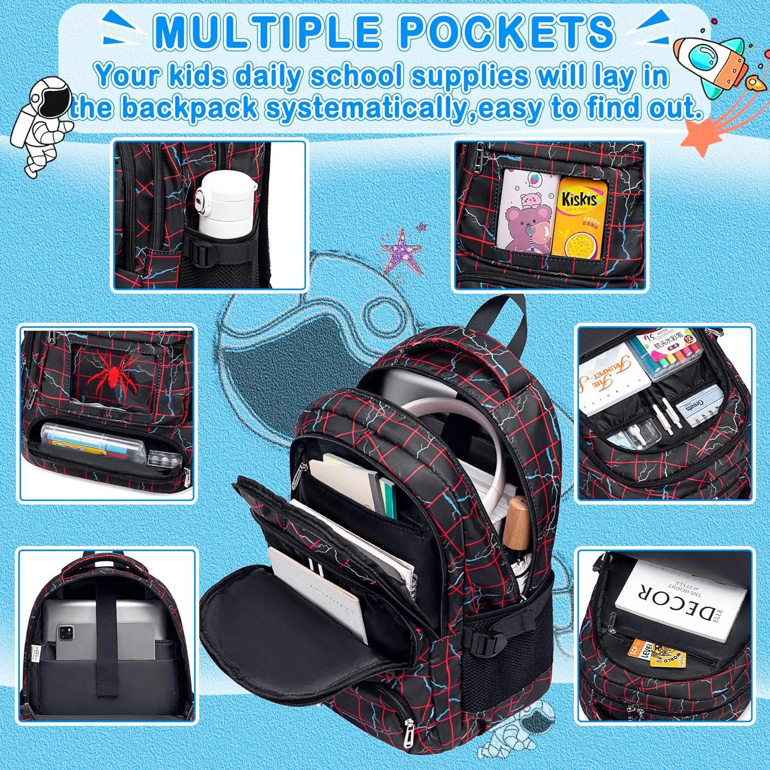 FunnyGifts Boys Backpacks with Lunch Box for Kids School Bookbag with Lunch Bag for Elementary Kindergarten Preschool Sticker for Backpacks Mochila Para Nios 4 5 6 7 8 9 10 11 12