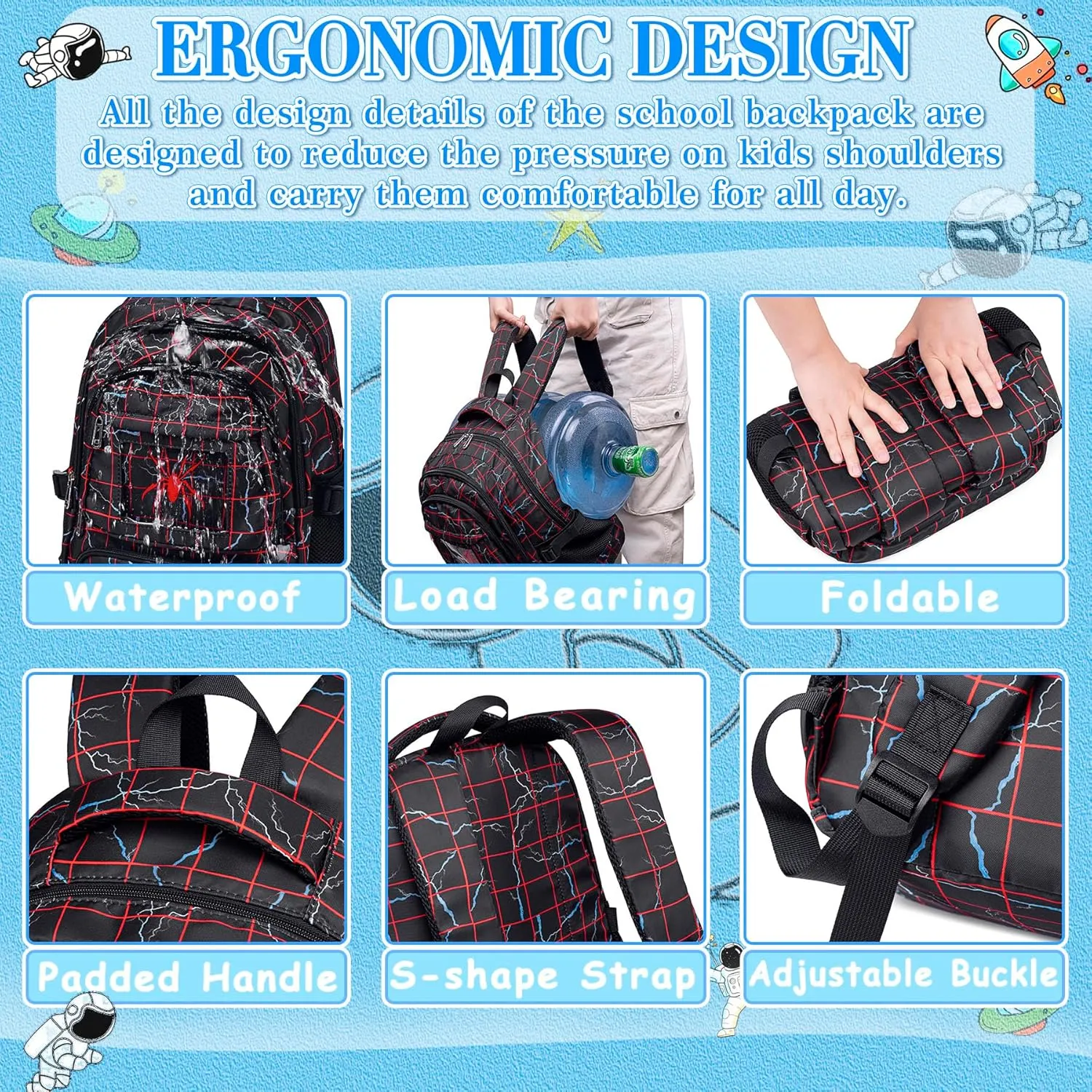 FunnyGifts Boys Backpacks with Lunch Box for Kids School Bookbag with Lunch Bag for Elementary Kindergarten Preschool Sticker for Backpacks Mochila Para Nios 4 5 6 7 8 9 10 11 12