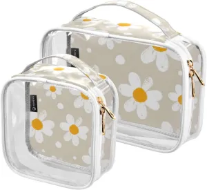 GAIGEO Minimal Botanical Daisies Printable 2 Pack Clear Toiletry Bag Set, Tsa Approved Toiletry Bag for Carry On, Organizer Bag for Travel