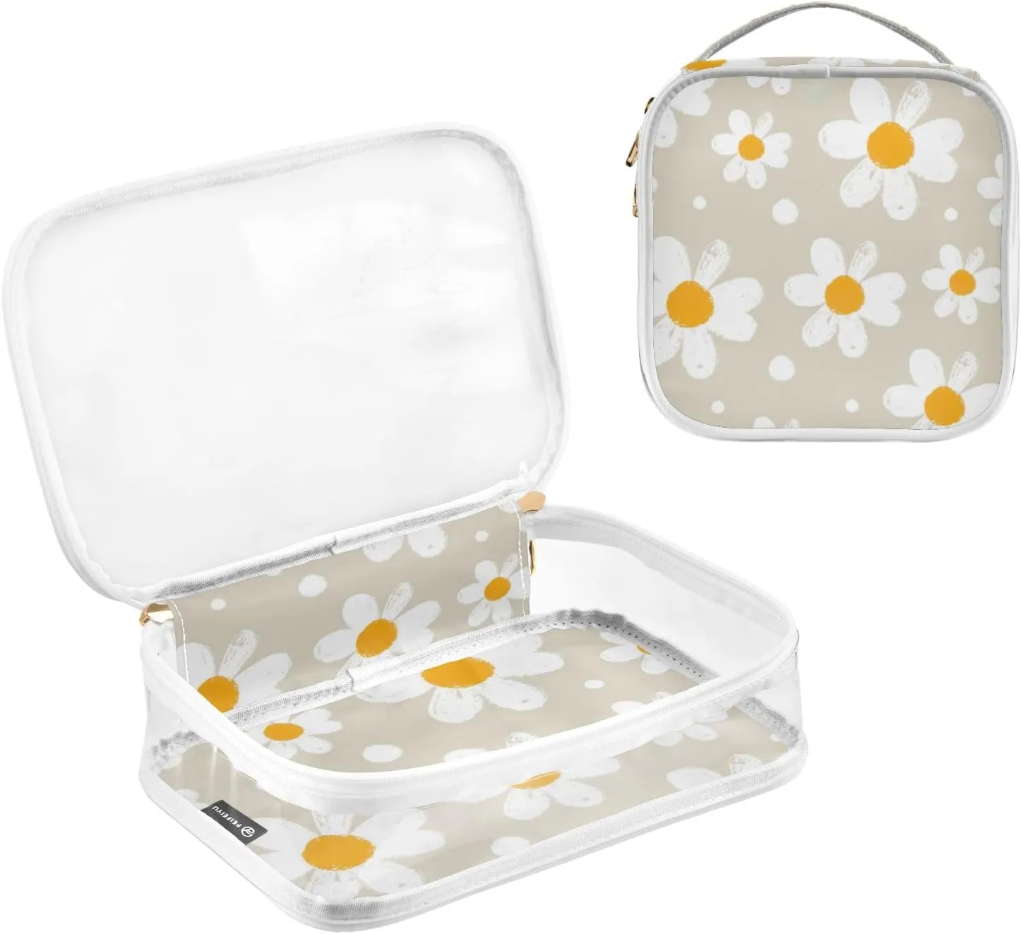 GAIGEO Minimal Botanical Daisies Printable 2 Pack Clear Toiletry Bag Set, Tsa Approved Toiletry Bag for Carry On, Organizer Bag for Travel