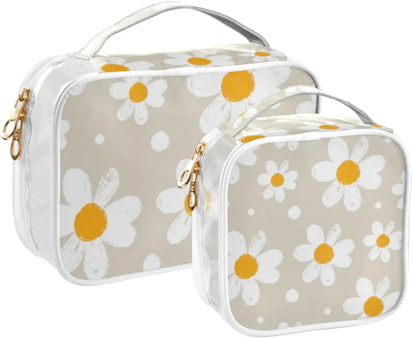 GAIGEO Minimal Botanical Daisies Printable 2 Pack Clear Toiletry Bag Set, Tsa Approved Toiletry Bag for Carry On, Organizer Bag for Travel