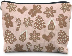Gingerbread Christmas Makeup BagPink Christmas Cookies Cosmetic Bags for Women, Pink Christmas Gifts for Women Girls, Christmas Cute Gingerbread Zipper Pouch Makeup Pouch